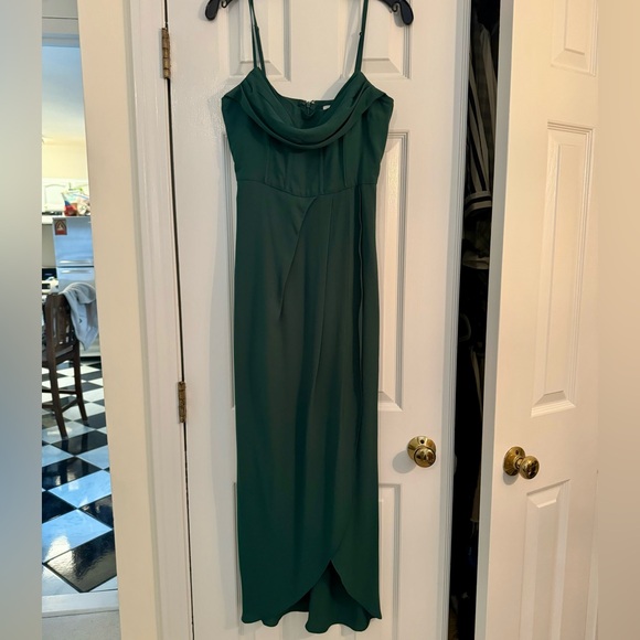 SHOWPO ANDRINA MIDI DRESS - HIGH LOW WRAP CORSET DRESS IN FOREST GREEN - Picture 5 of 6